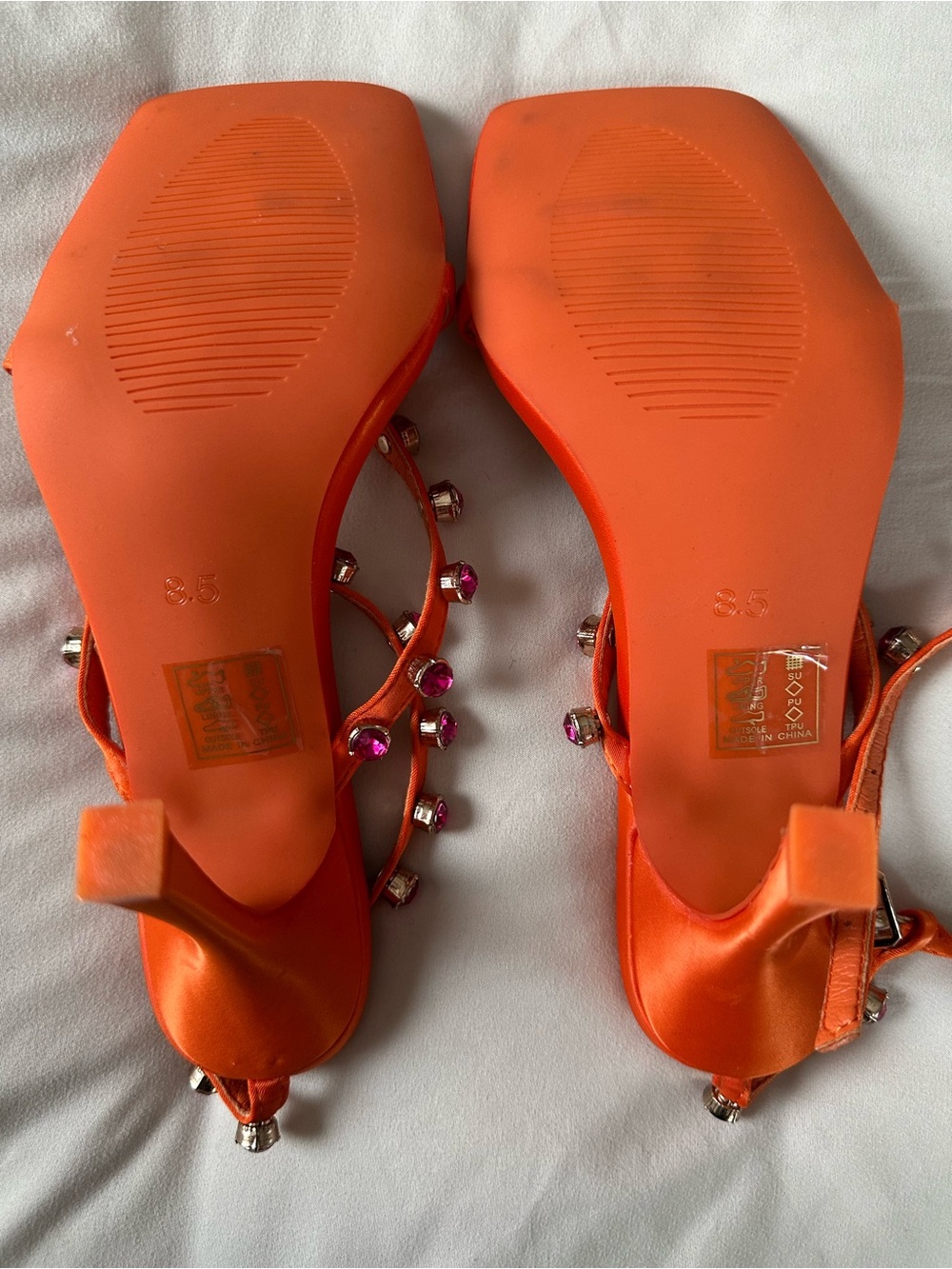 Orange Satin Strappy High Heels - Picture 6 of 7